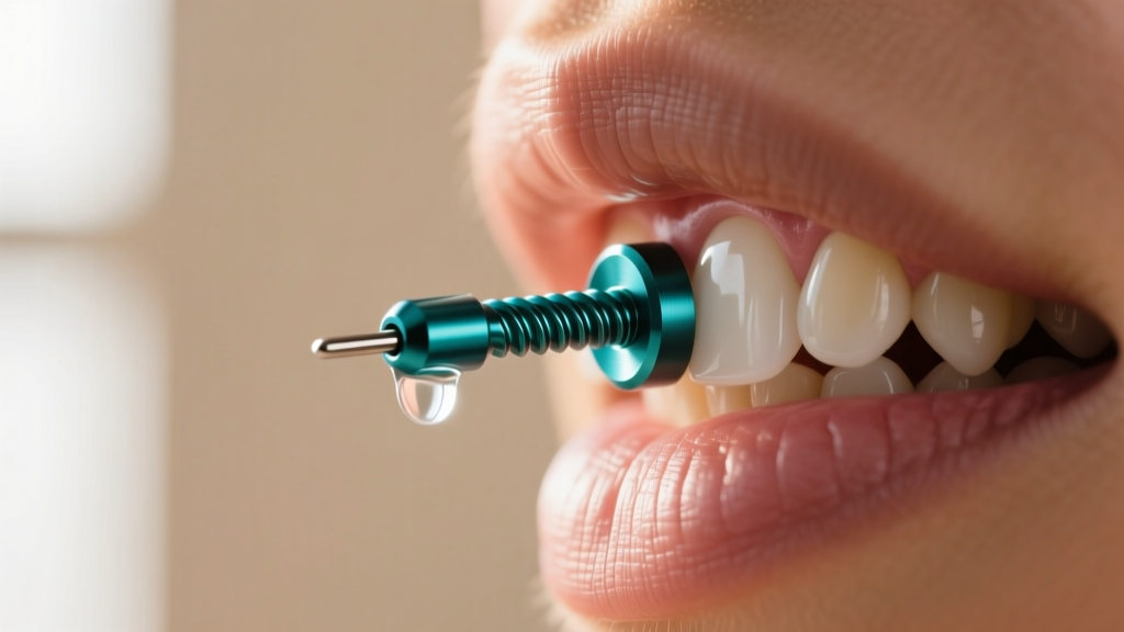 Close-up of an anodized ASTM F136 titanium 16-gauge helix threadless end in deep teal, inserted into a fresh cartilage piercing.