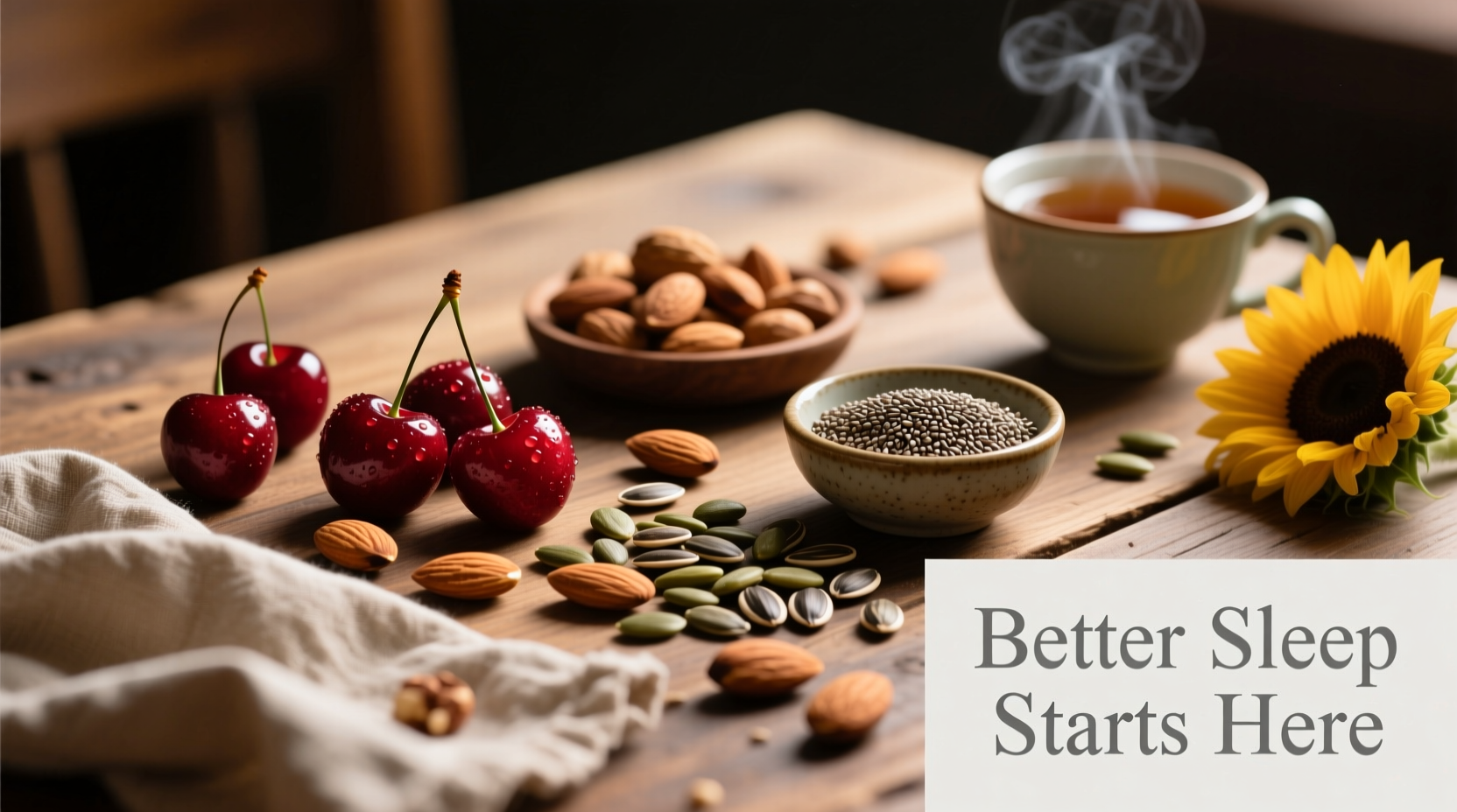 Melatoninreiche Lebensmittel arrangiert für besseren Schlaf