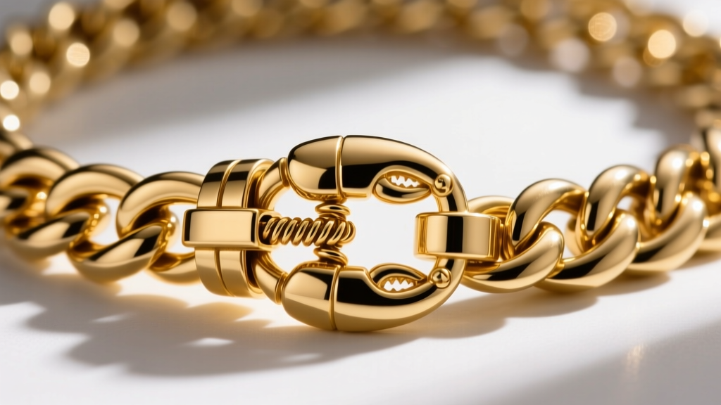 Close-up of a heavy 14k gold lobster clasp on a thick Cuban necklace, showing reinforced soldering and secure locking mechanism.