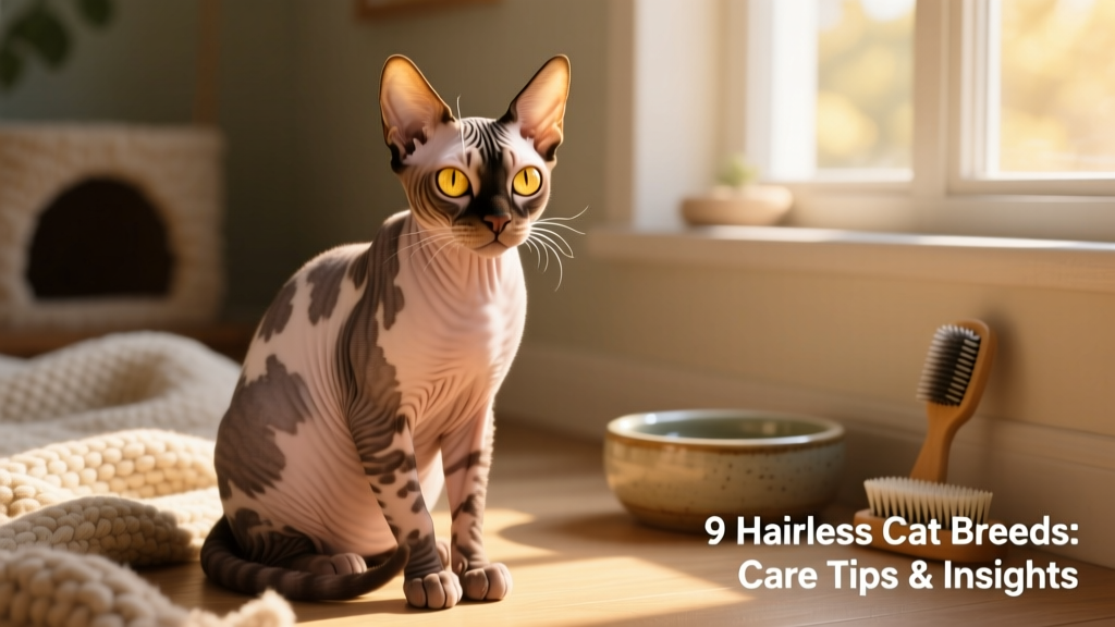 A Lykoi cat sitting calmly, highlighting its distinctive patchy coat, golden eyes, and expressive face