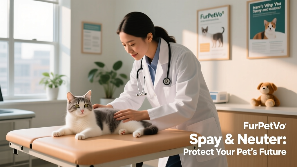 A veterinarian gently examining a relaxed kitten before a routine spay procedure at a FurPetVo-affiliated clinic