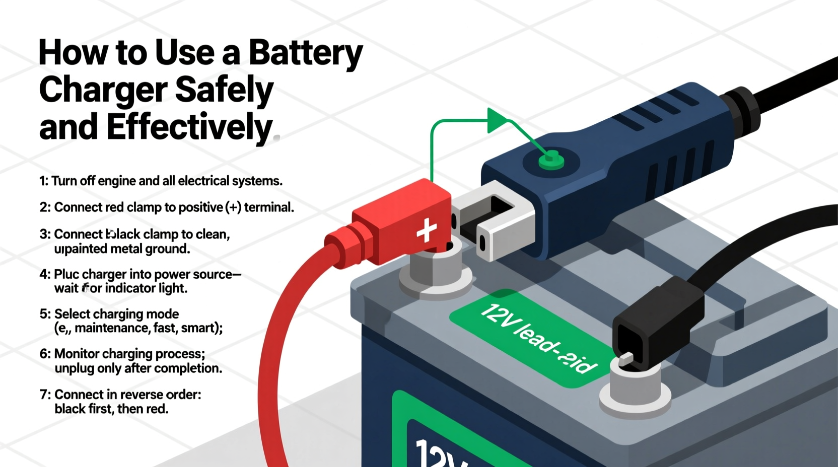 how to use a battery charger on car