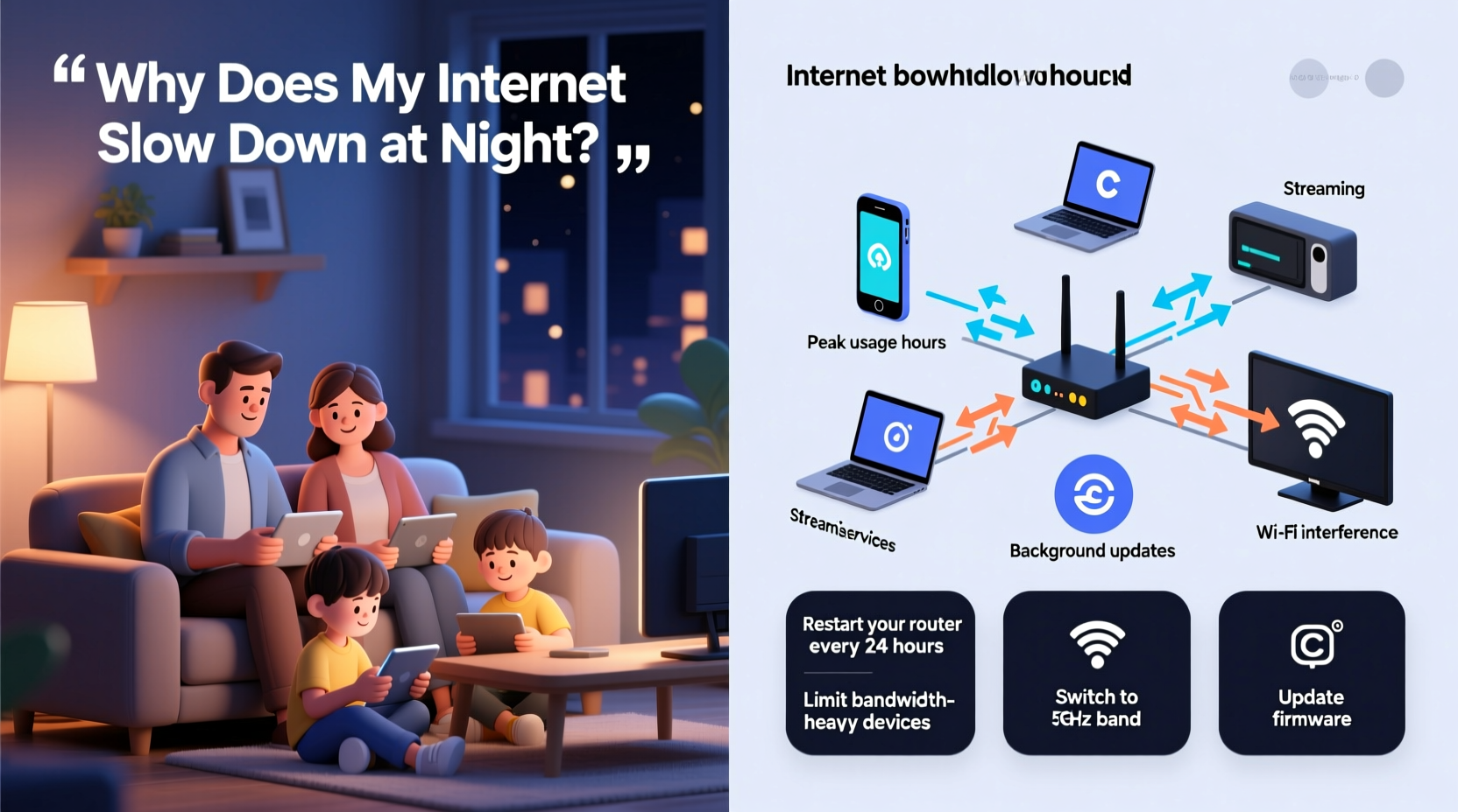 why does my internet slow down at night troubleshooting tips