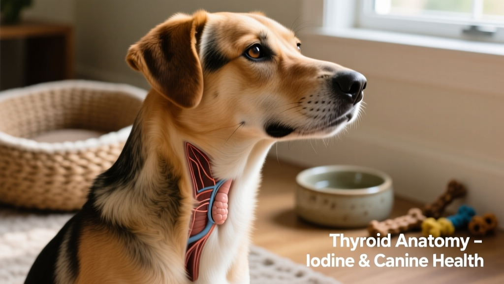 Close-up of a healthy dog’s neck area, illustrating normal thyroid anatomy
