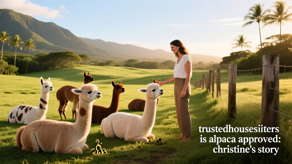 Christine’s Hawaiian ranch with alpacas grazing peacefully in lush green pastures