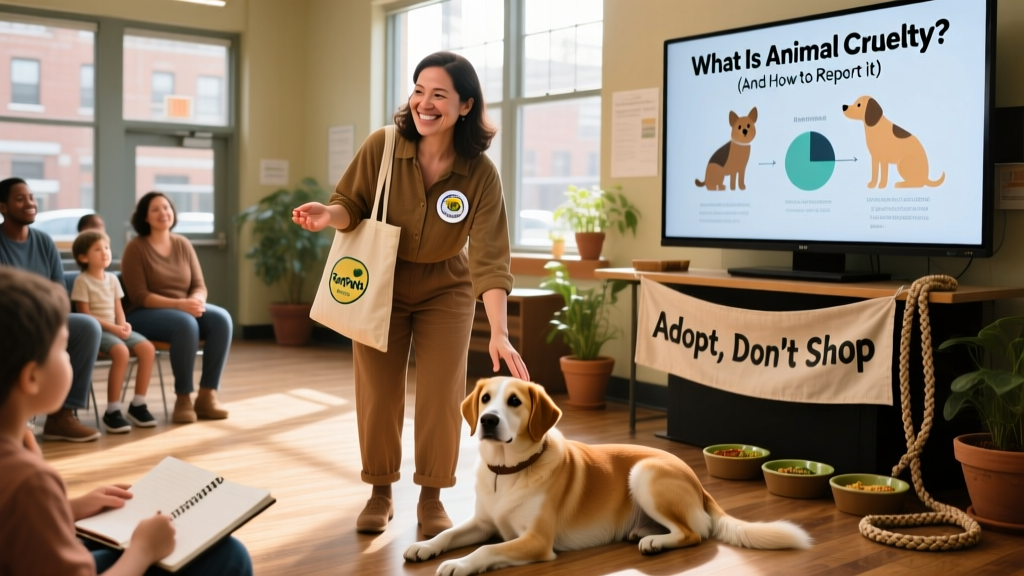 A FurPetVo-certified animal welfare educator leading a community workshop on responsible pet care