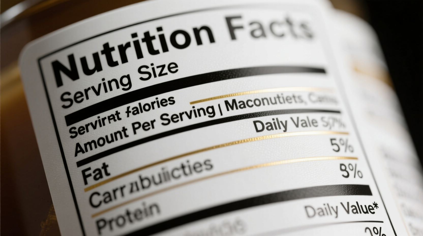 Close-up of nutrition facts label showing key sections