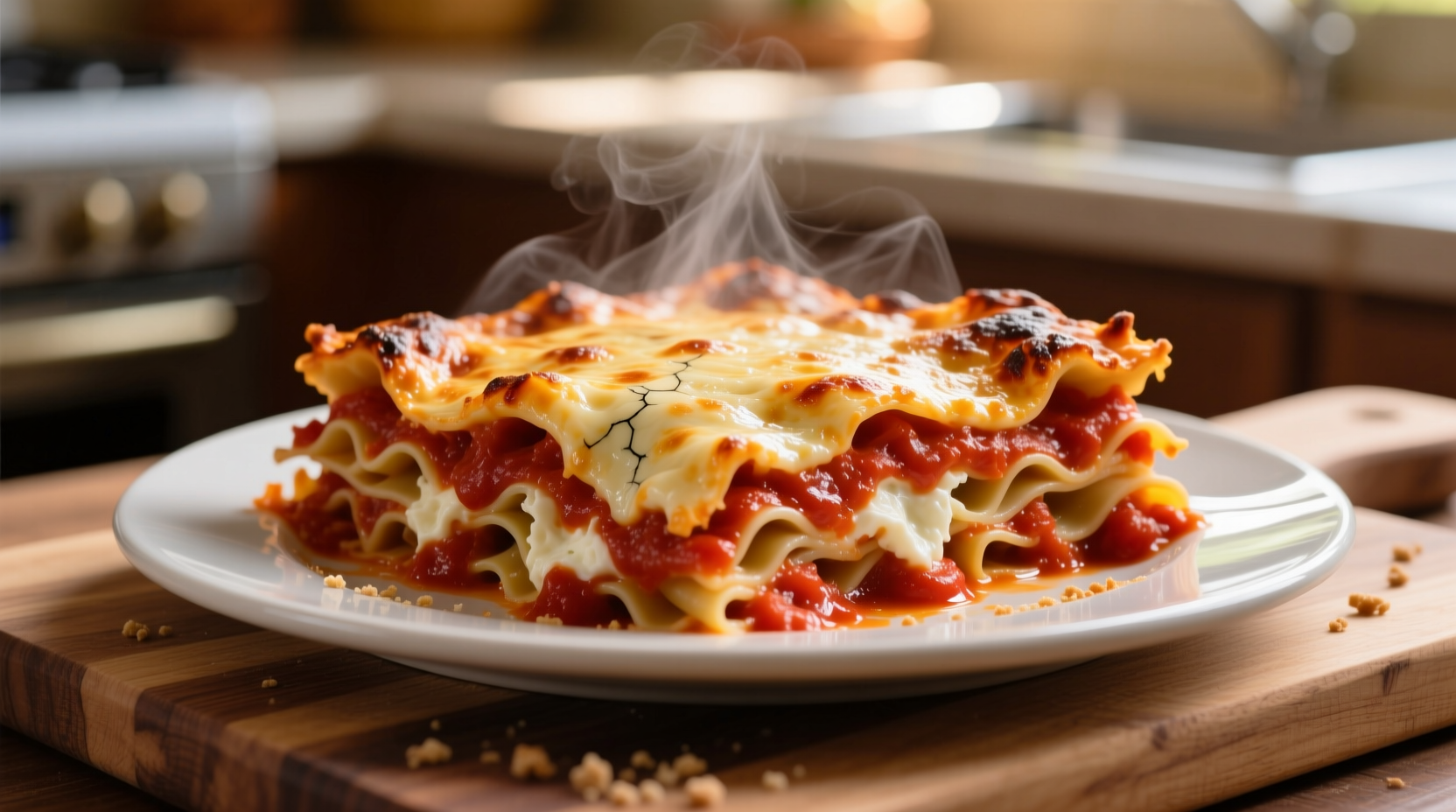 Perfectly baked lasagna with golden cheese top