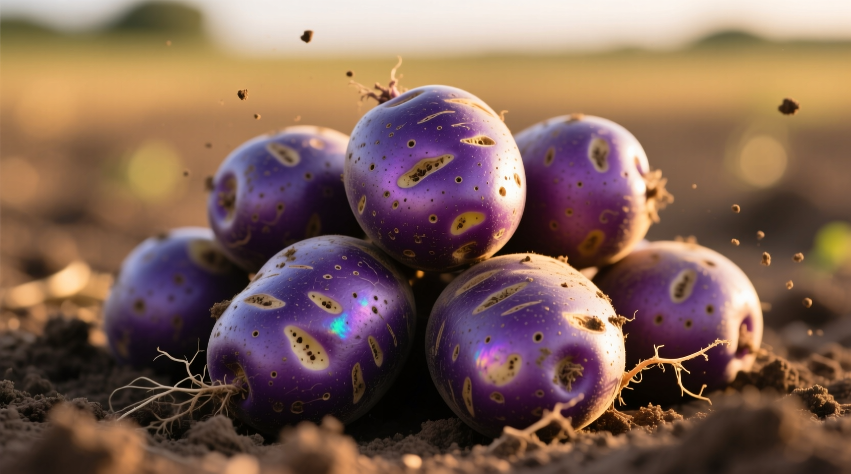 Purple potatoes with skin showing vibrant color contrast