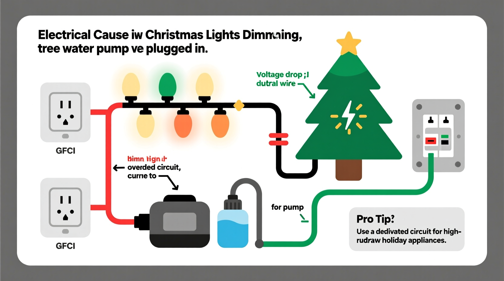 why do my christmas lights dim when i plug in the tree water pump and how to isolate circuits