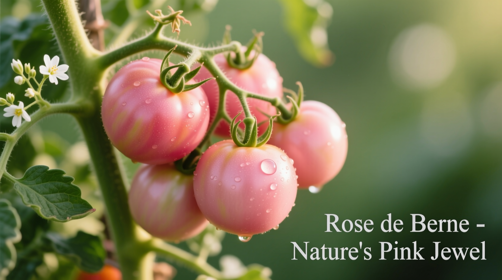 Ripe Rose de Berne tomatoes on vine showing distinctive pink color
