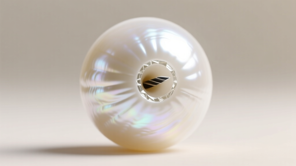 Macro photography of a single white pearl surface showing natural microscopic ridges and a very sharp, clean drill hole edge