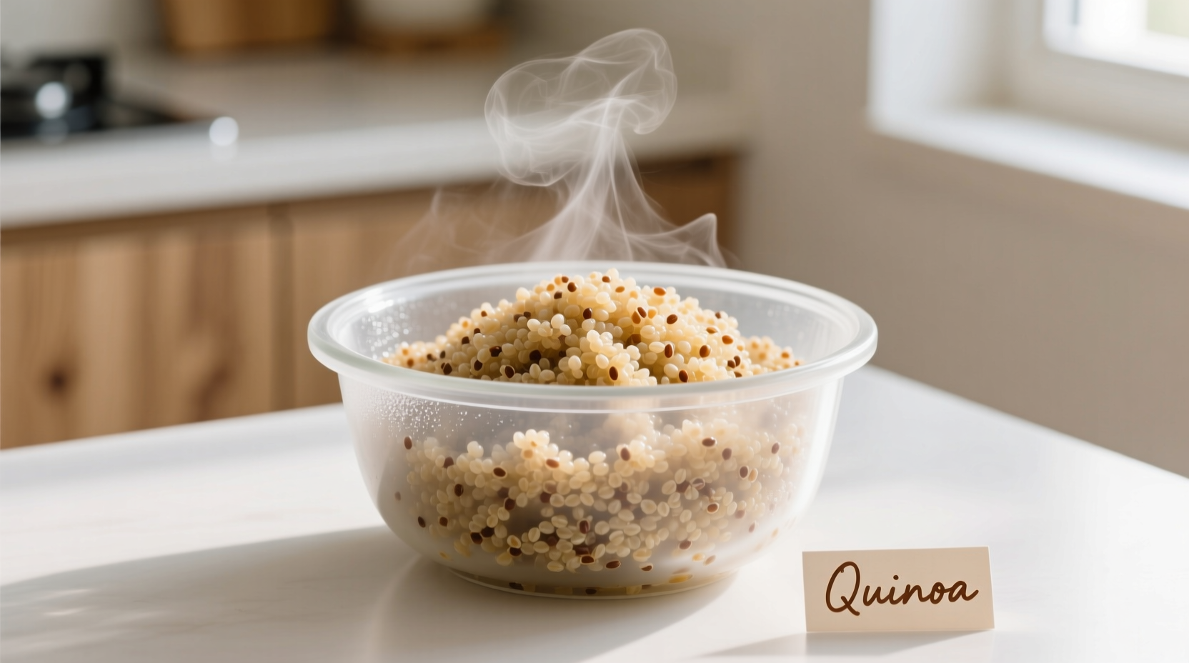 Perfectly cooked quinoa in rice cooker bowl