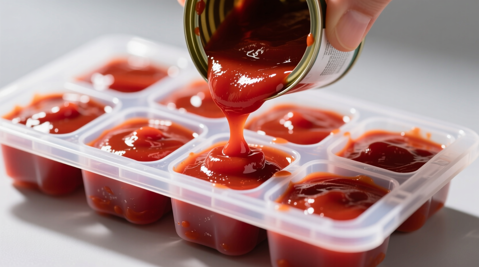 Small can tomato paste portioned into ice cube tray