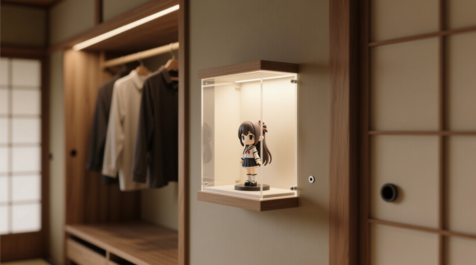 anime figure closet display dust vibration control