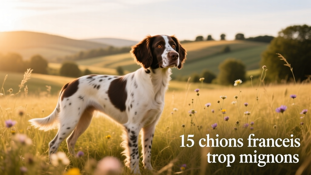 A Brittany pointing intently in a sunlit field, showcasing its sleek, athletic build and expressive face