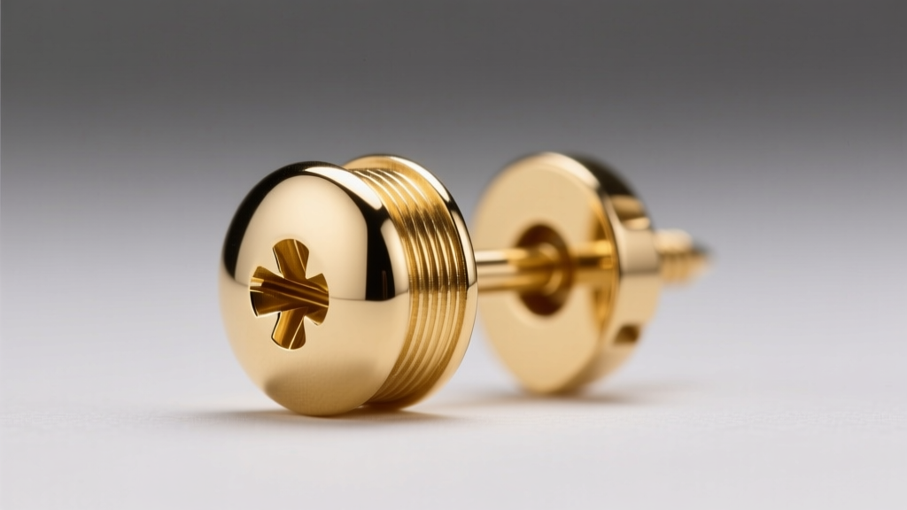 Extreme close-up of a 14k gold screw back earring, revealing precision machined internal threads and a smooth, polished metal cap.