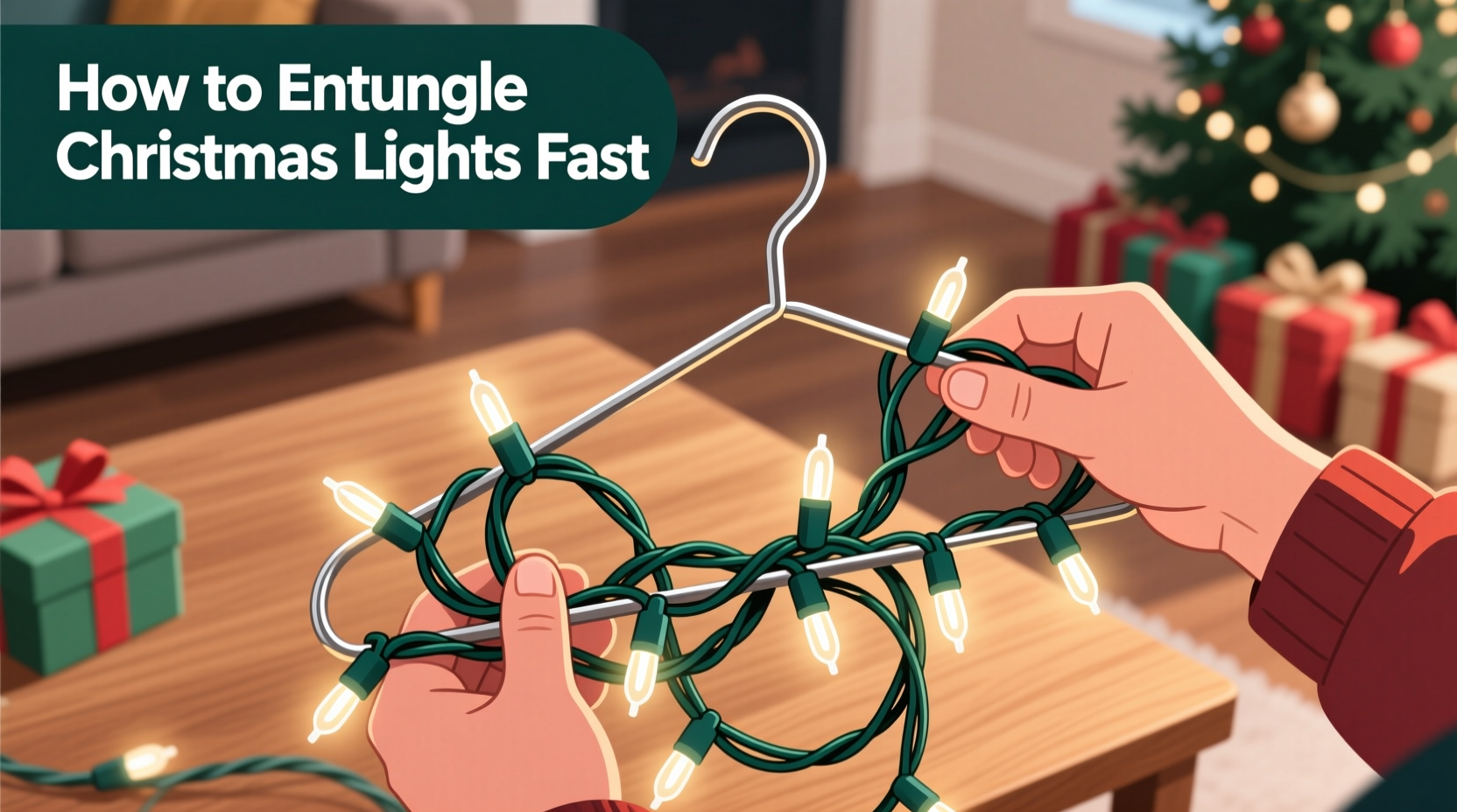 how to untangle christmas lights fast using the coat hanger method that actually works