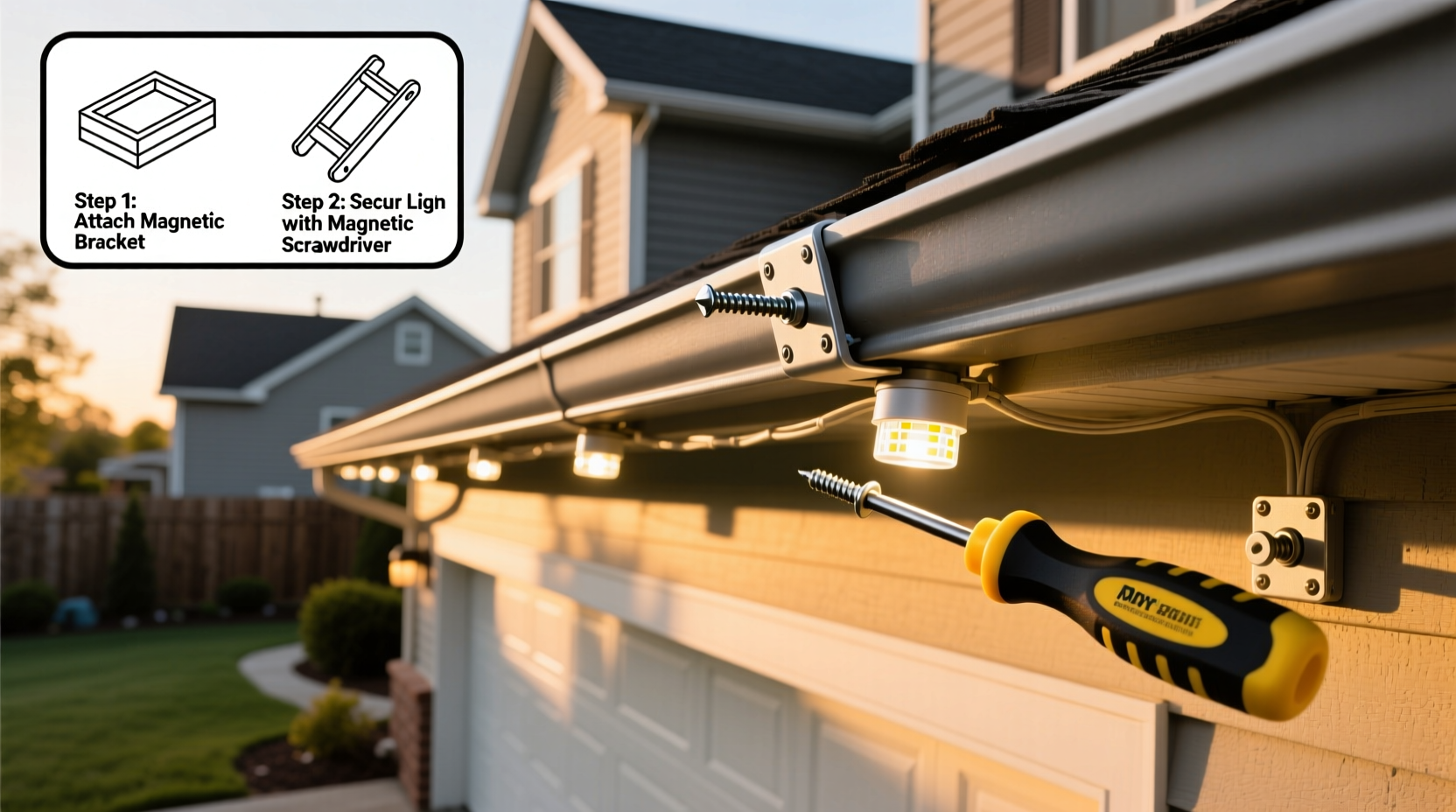 how to install gutter lights without a ladder using magnetic tools