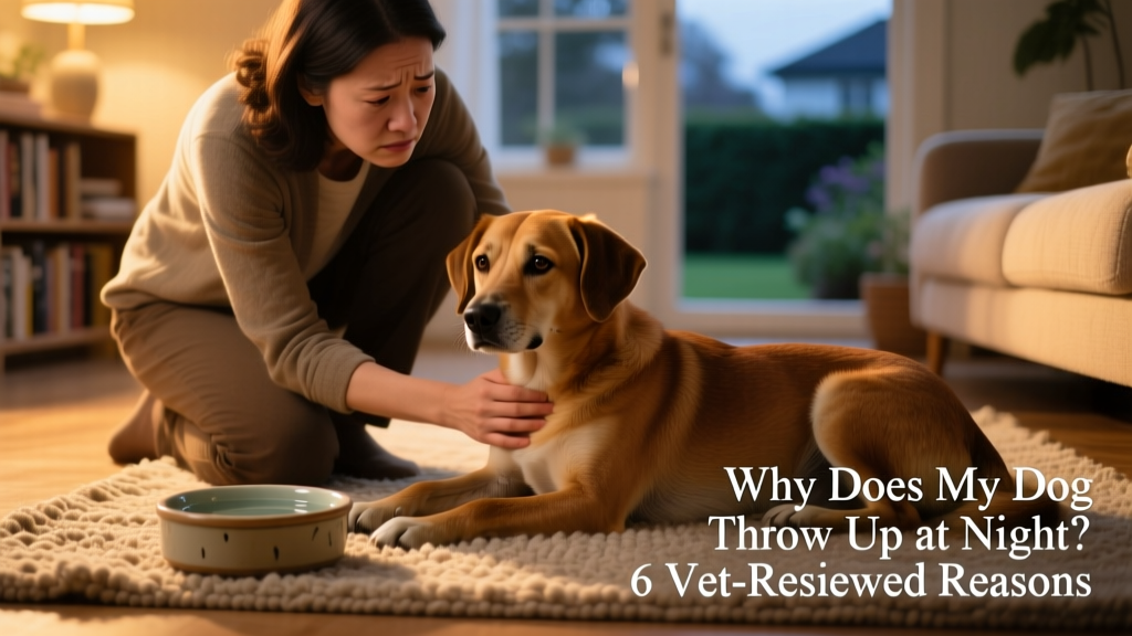 A concerned dog owner gently checking on their dog lying quietly on a rug near a water bowl