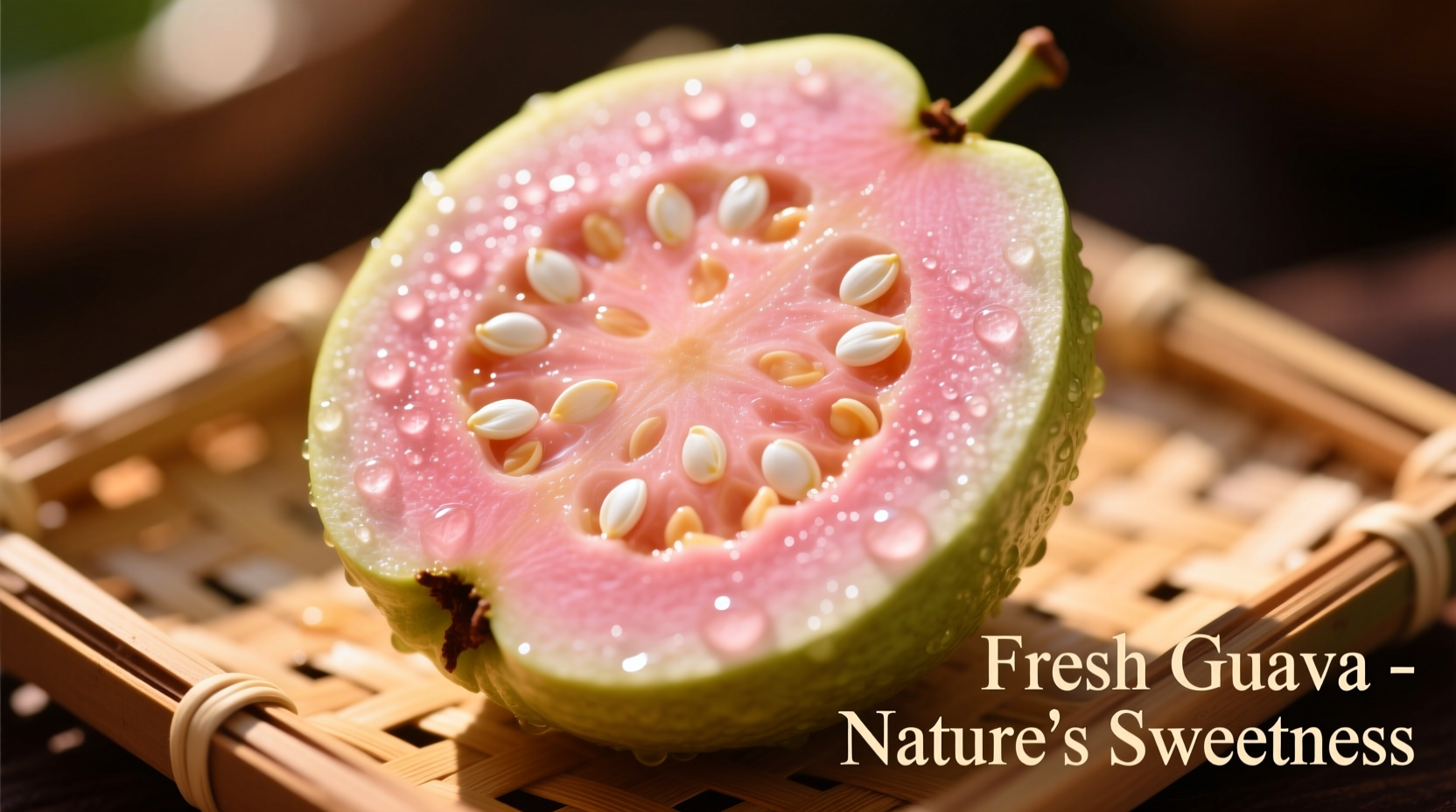Ripe pink guava cut open showing white seeds and soft flesh