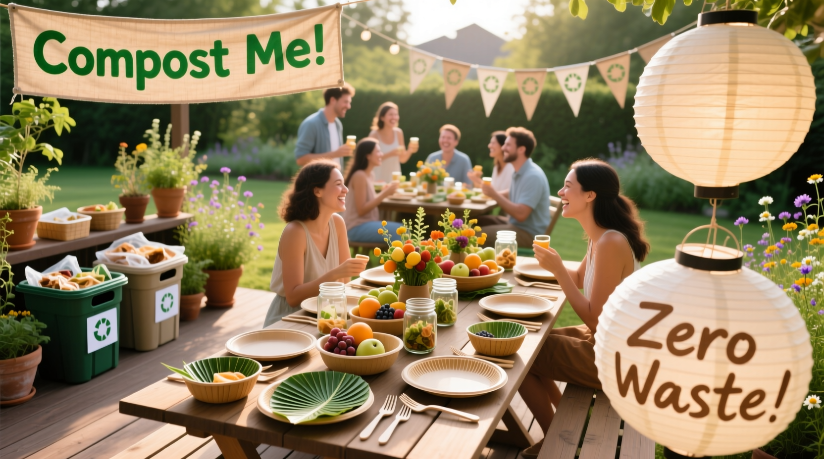 how to host a zero waste party with compostable decor and leftovers