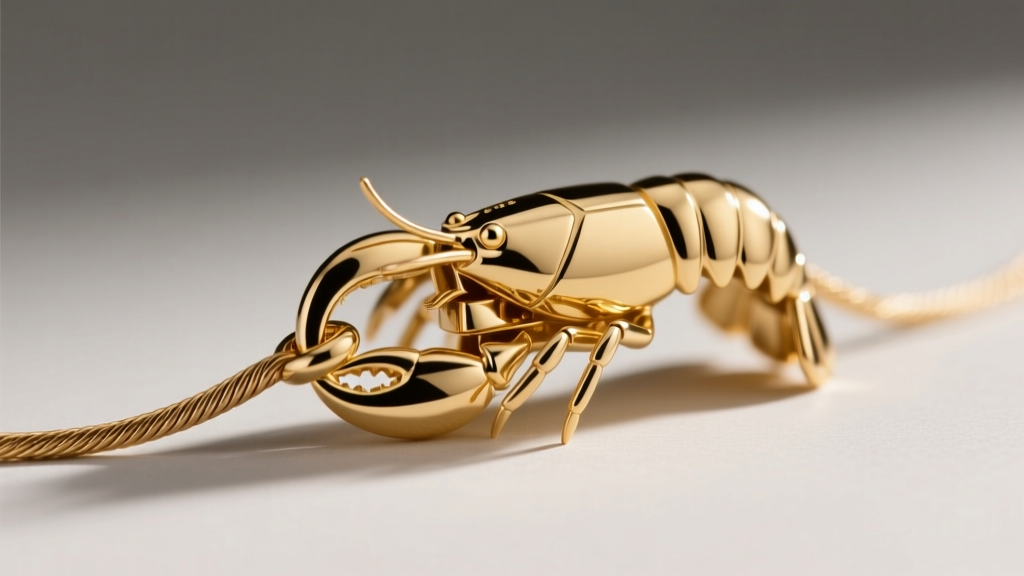 Macro shot of a 14k gold lobster clasp connecting to a jump ring on a 1.2mm cable chain, highlighting the polished metal texture