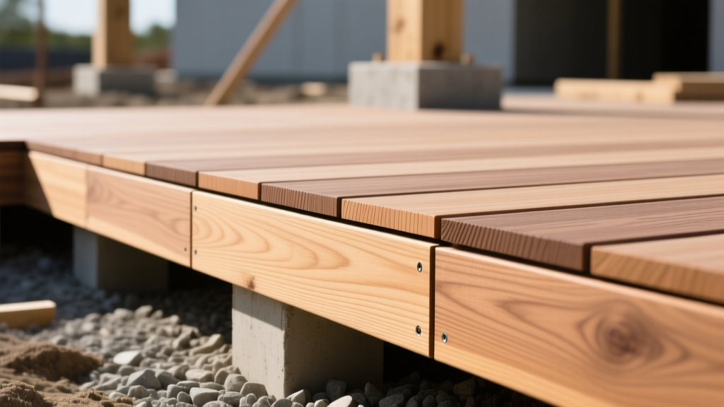 Close-up of composite deck skirting panels installed with a 2-inch ground clearance to prevent moisture wicking and structural rot.