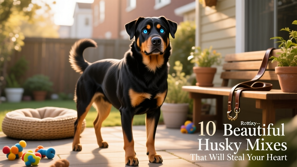 Rottsky with Rottweiler body and Husky eyes
