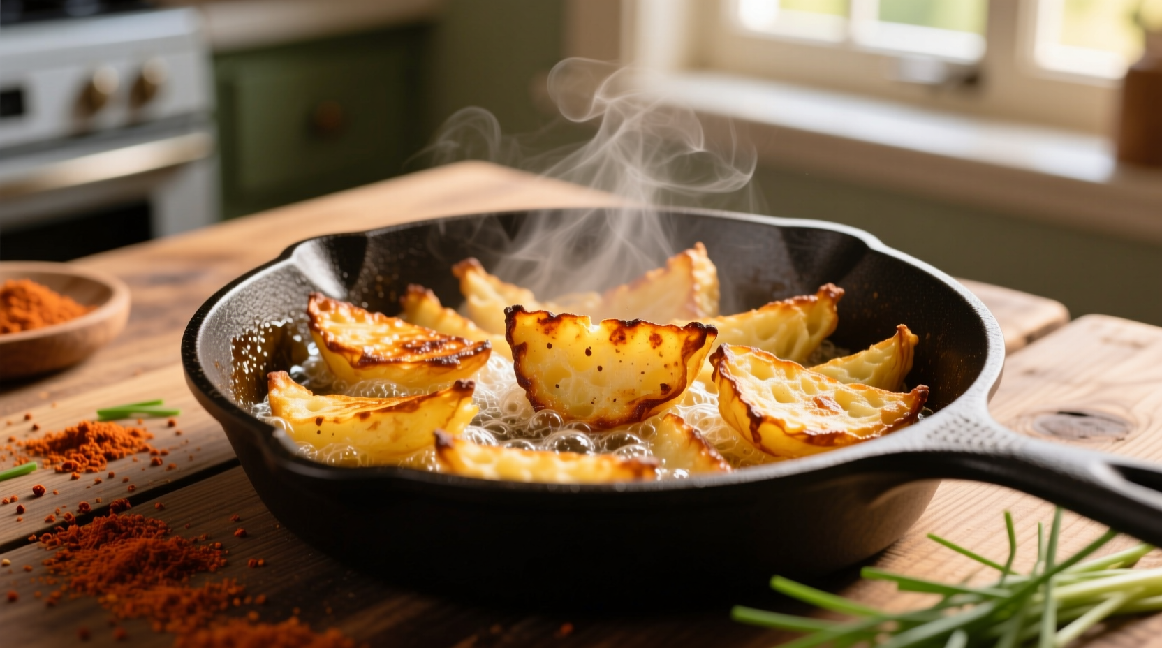 Crispy golden shredded hash browns in cast iron skillet