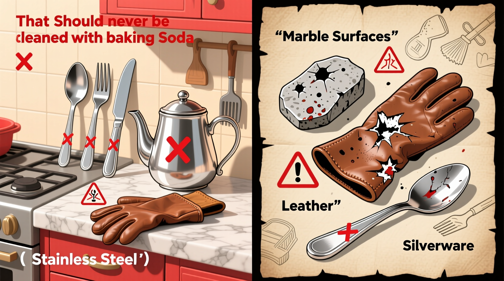 things to never clean with baking soda