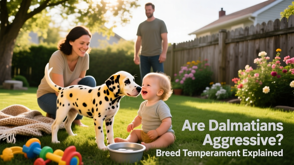 A Dalmatian puppy playing gently with a toddler under adult supervision