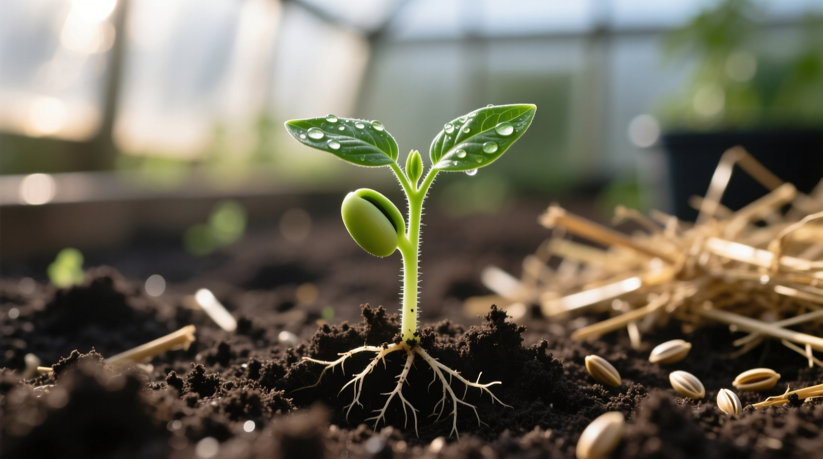 Tomato seedling emerging from soil