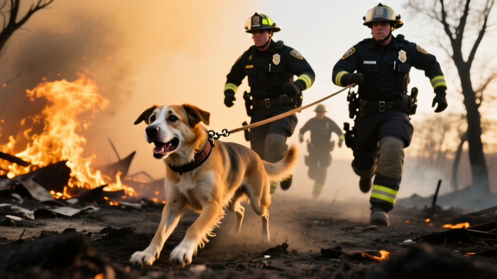 Frightening Video Shows Police Officers Rescue Dog Who Was Leashed Near Blazing Fire
