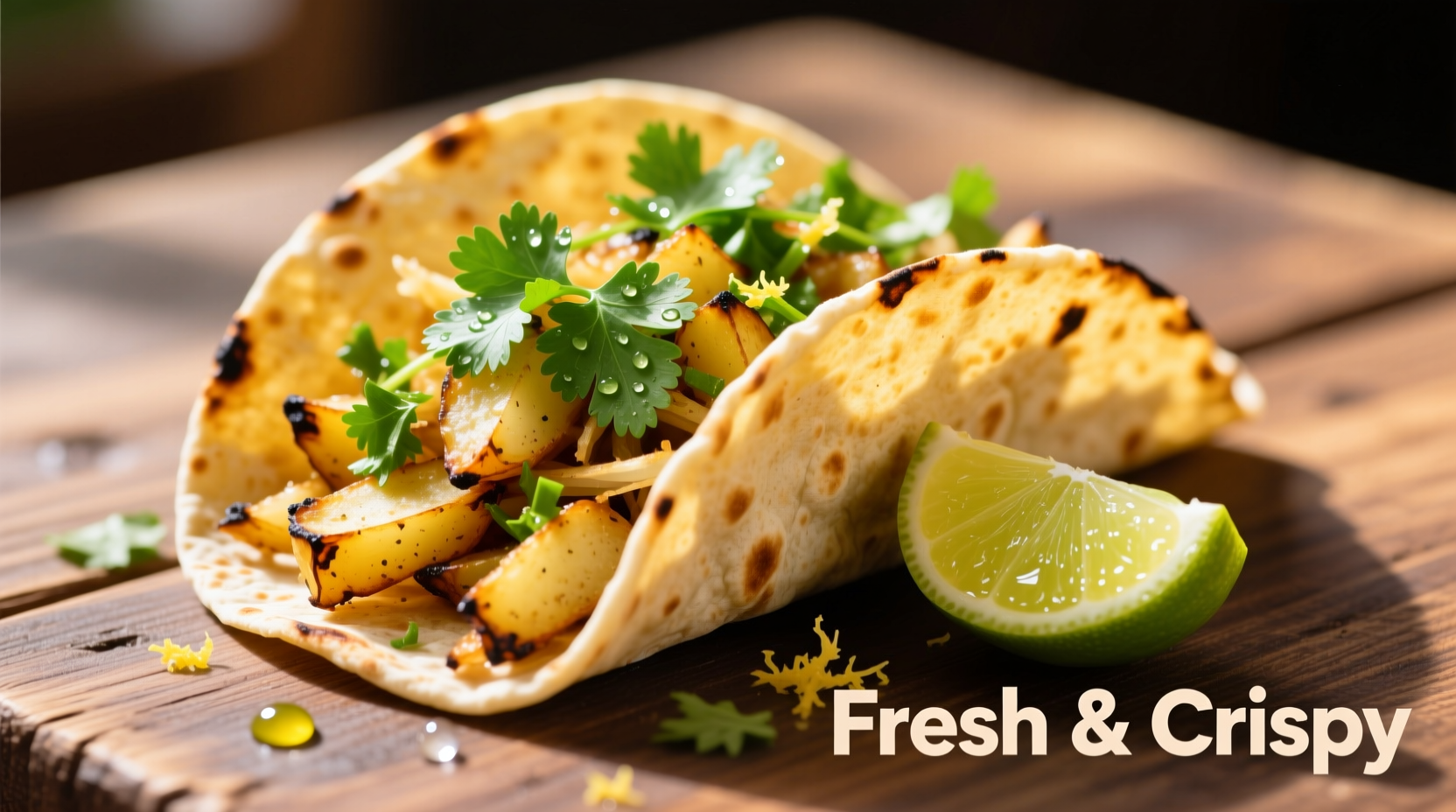 Crispy potato tacos with fresh cilantro and lime