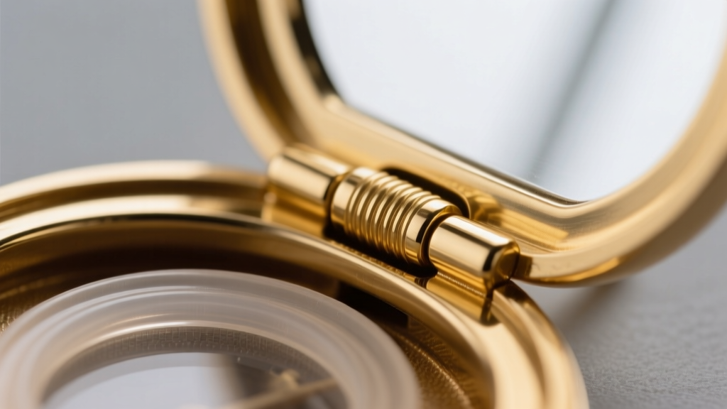Macro shot of a 14k gold vermeil locket hinge featuring a secure friction pin and a clear silicone moisture gasket seal inside.