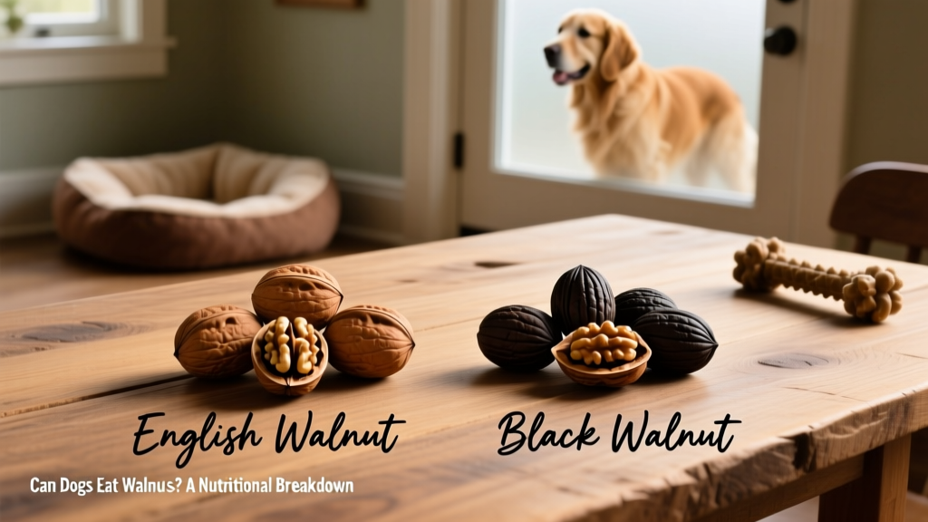 Side-by-side comparison of English walnuts and black walnuts, with clear labeling