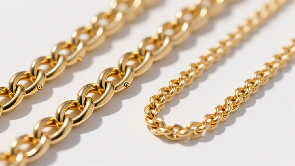Side-by-side technical comparison of 18-gauge and 24-gauge gold-filled rope chains highlighting link thickness and solder points.