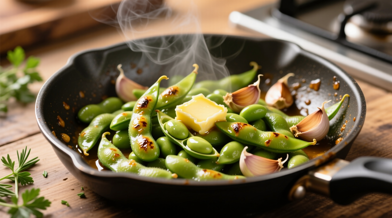 saute edamame in butter and garlic