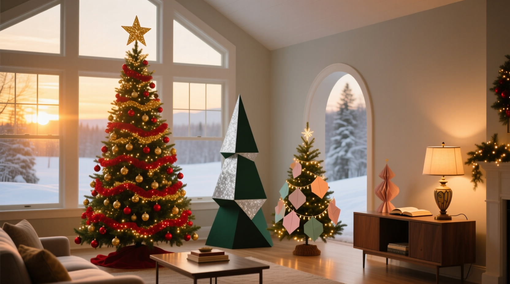 how to stagger multiple christmas trees in one room for maximum impact