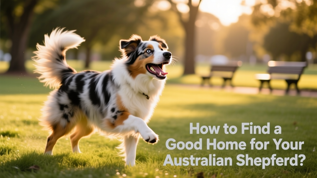 Australian Shepherd playing fetch in a grassy park, tail wagging, bathed in golden-hour light