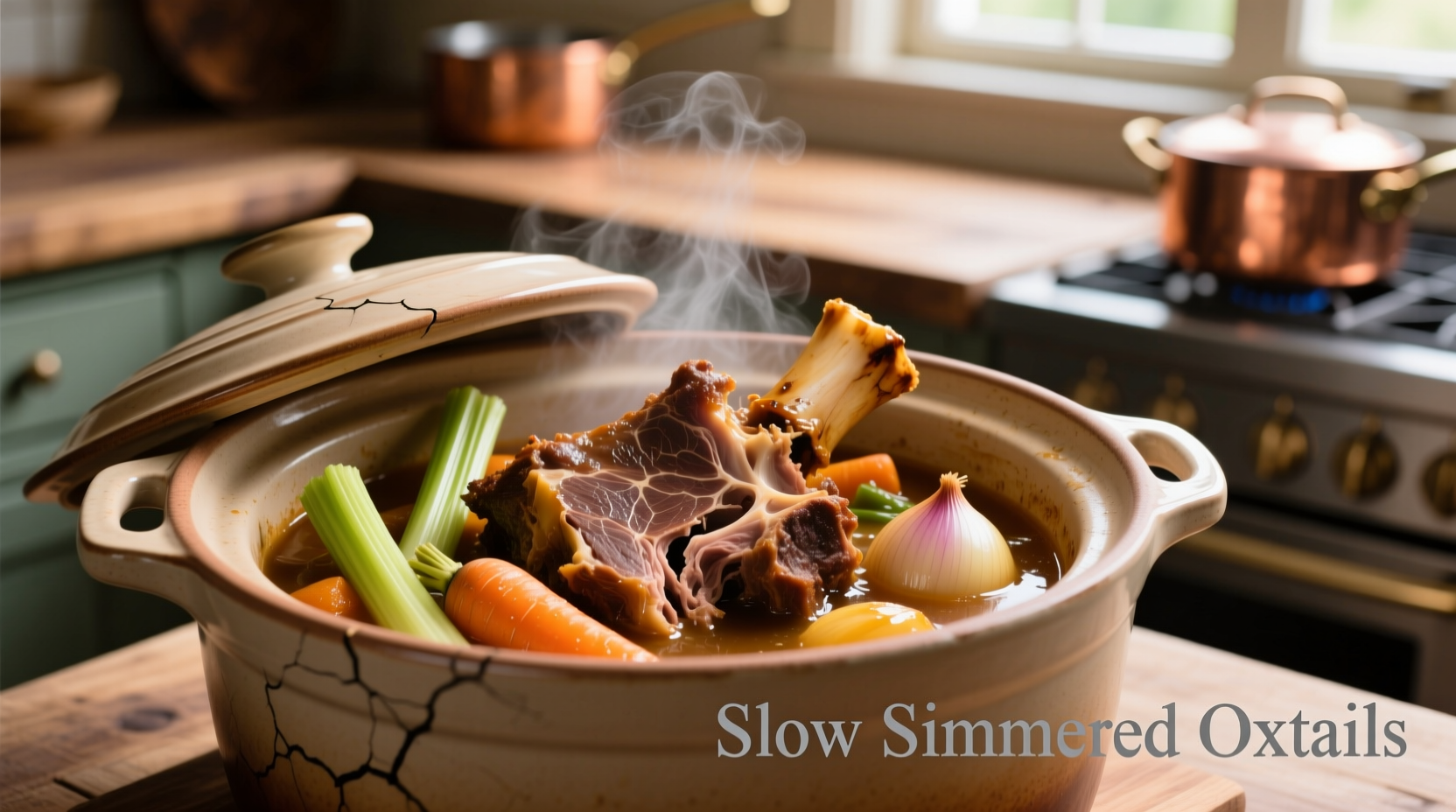 Slow cooked oxtails in crock pot with vegetables