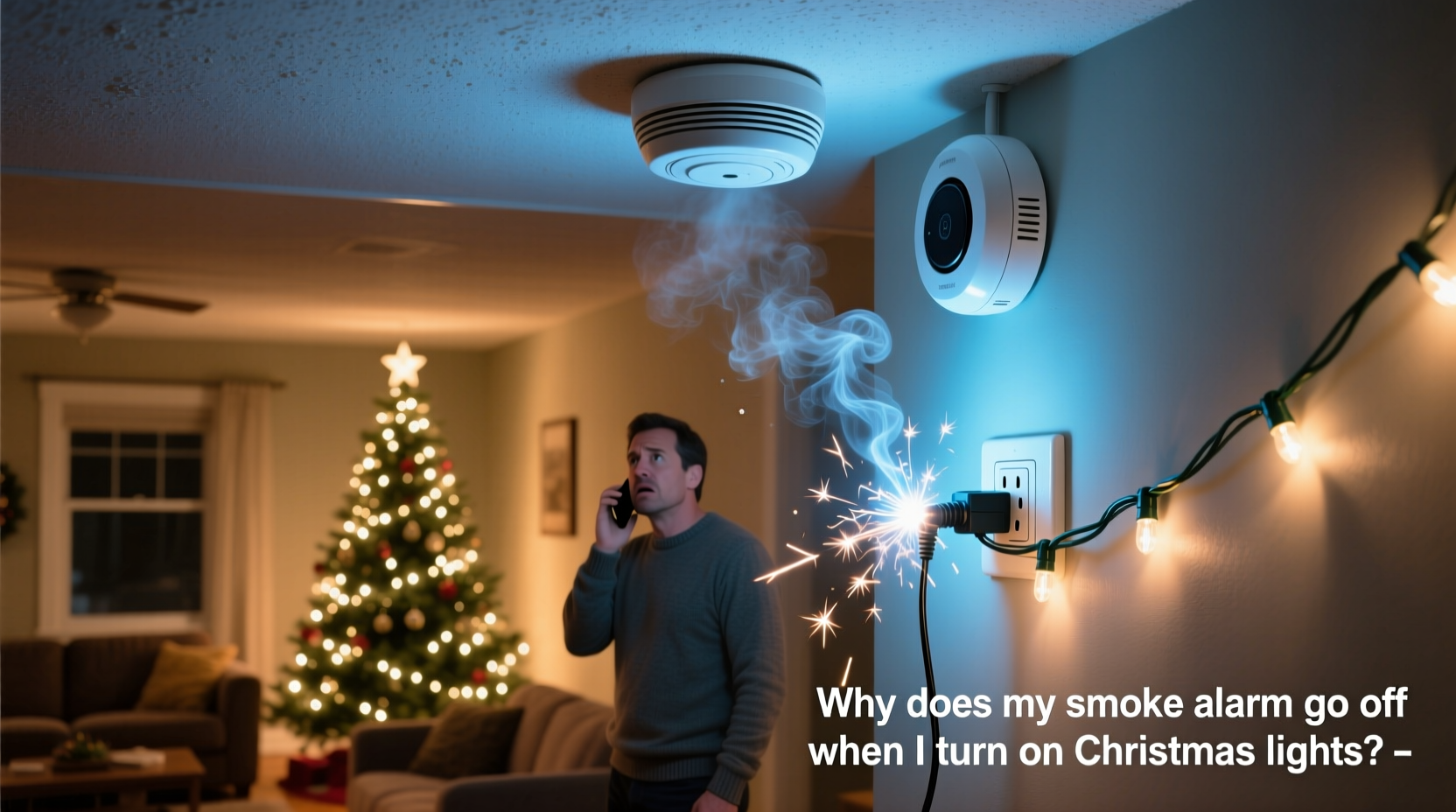 why does my smoke alarm go off when i turn on christmas lights