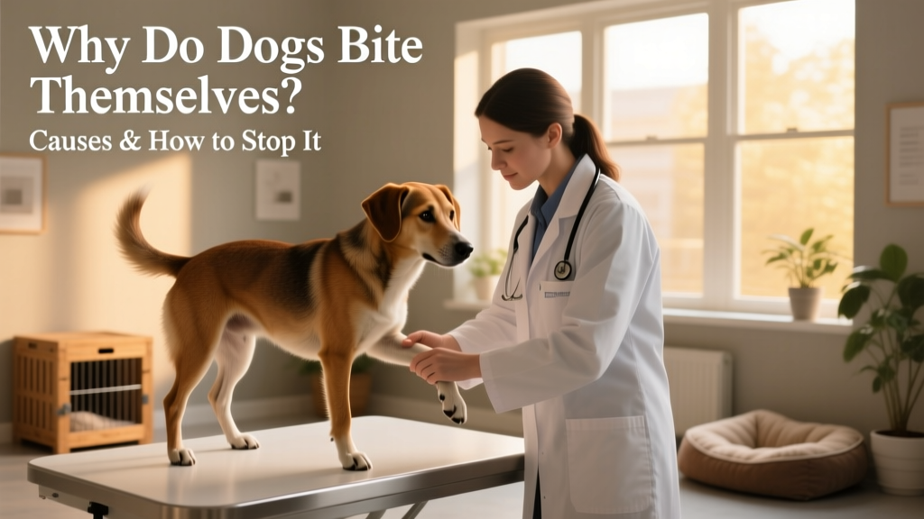 Veterinarian gently examining a dog's hind leg while the dog remains calm