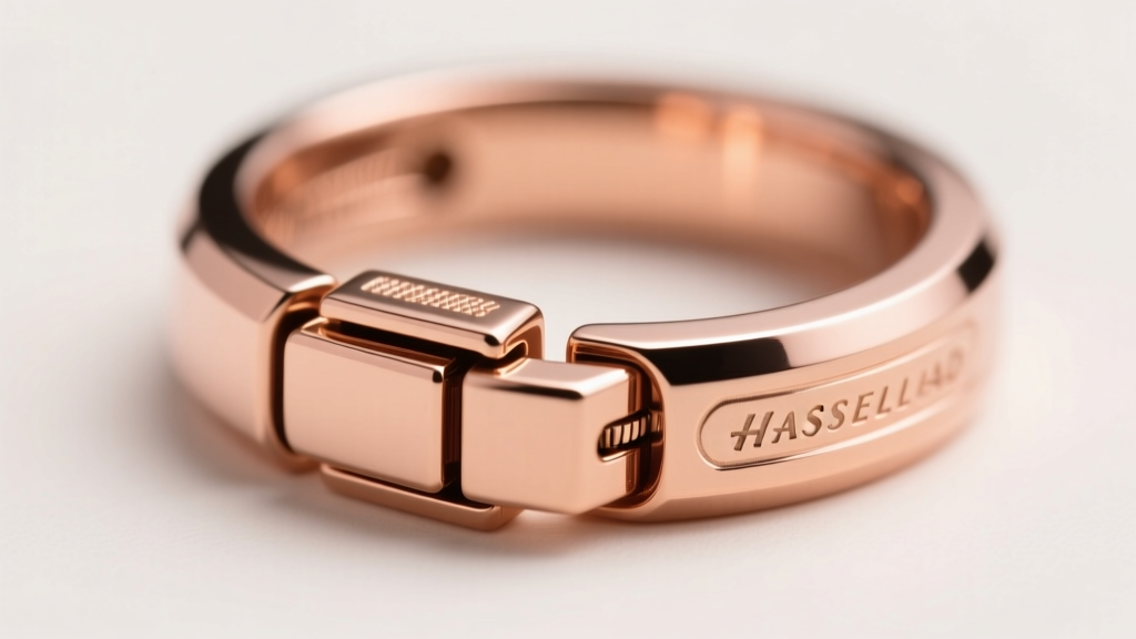 Macro shot of a rose gold hinged segment ring clicker closure, highlighting the seamless hinge joint and secure latch mechanism