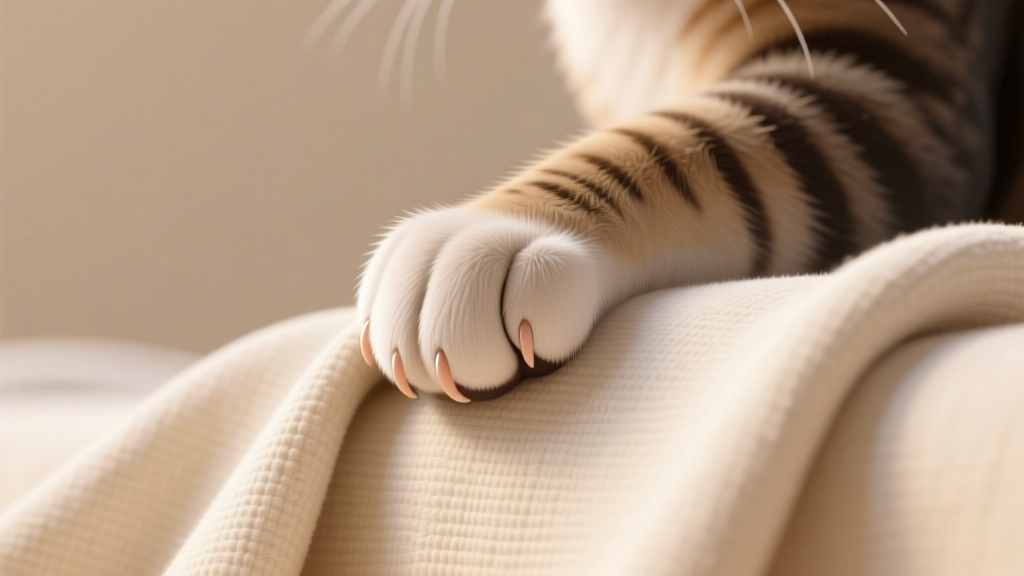 Cat Paw Holding the Blanket Corner: Security Behavior