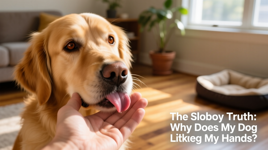 Close-up of a dog licking a person's hand while making gentle eye contact, conveying trust and connection.