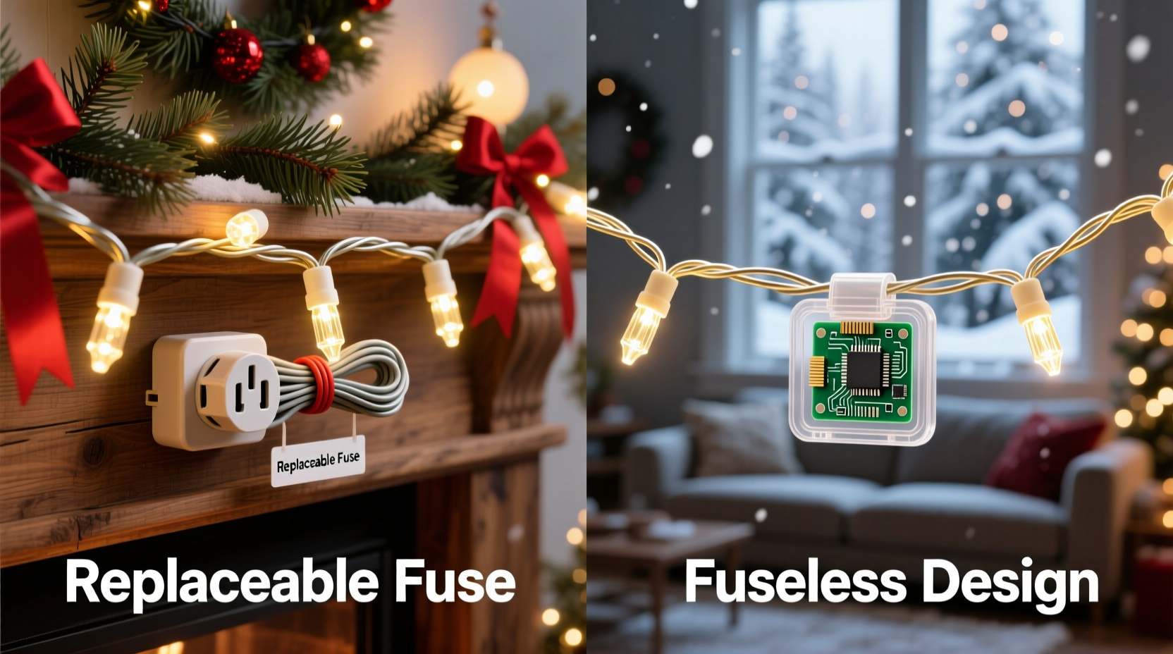 christmas light string with replaceable fuses vs fuseless design for easier troubleshooting