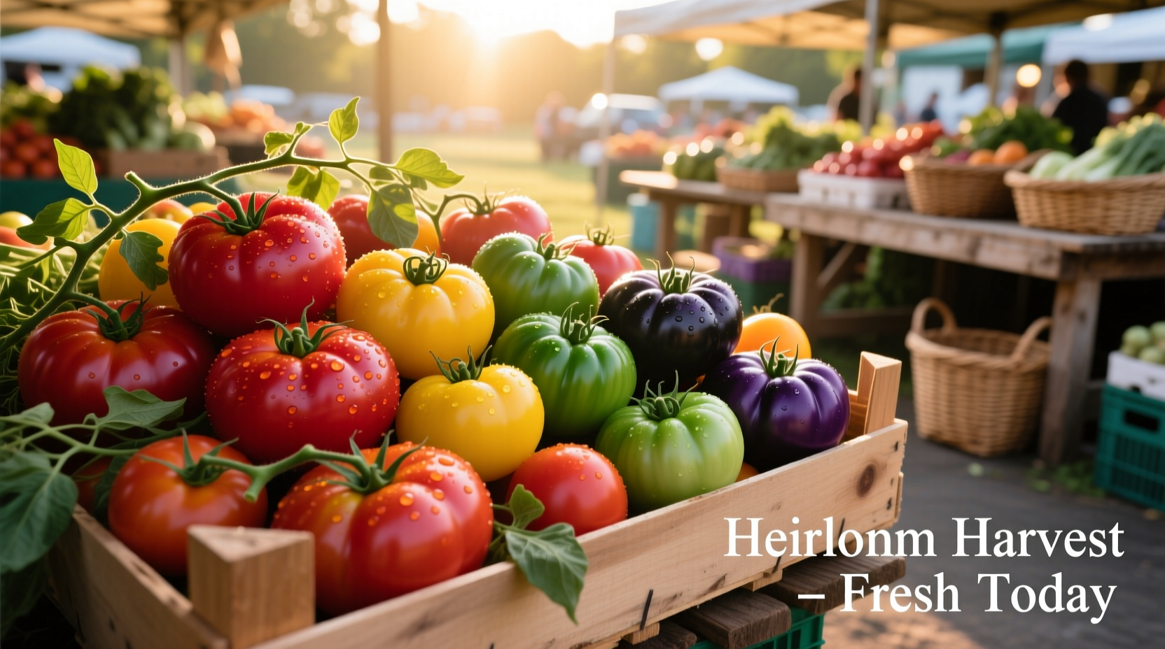 Colorful heirloom tomatoes at farmers market