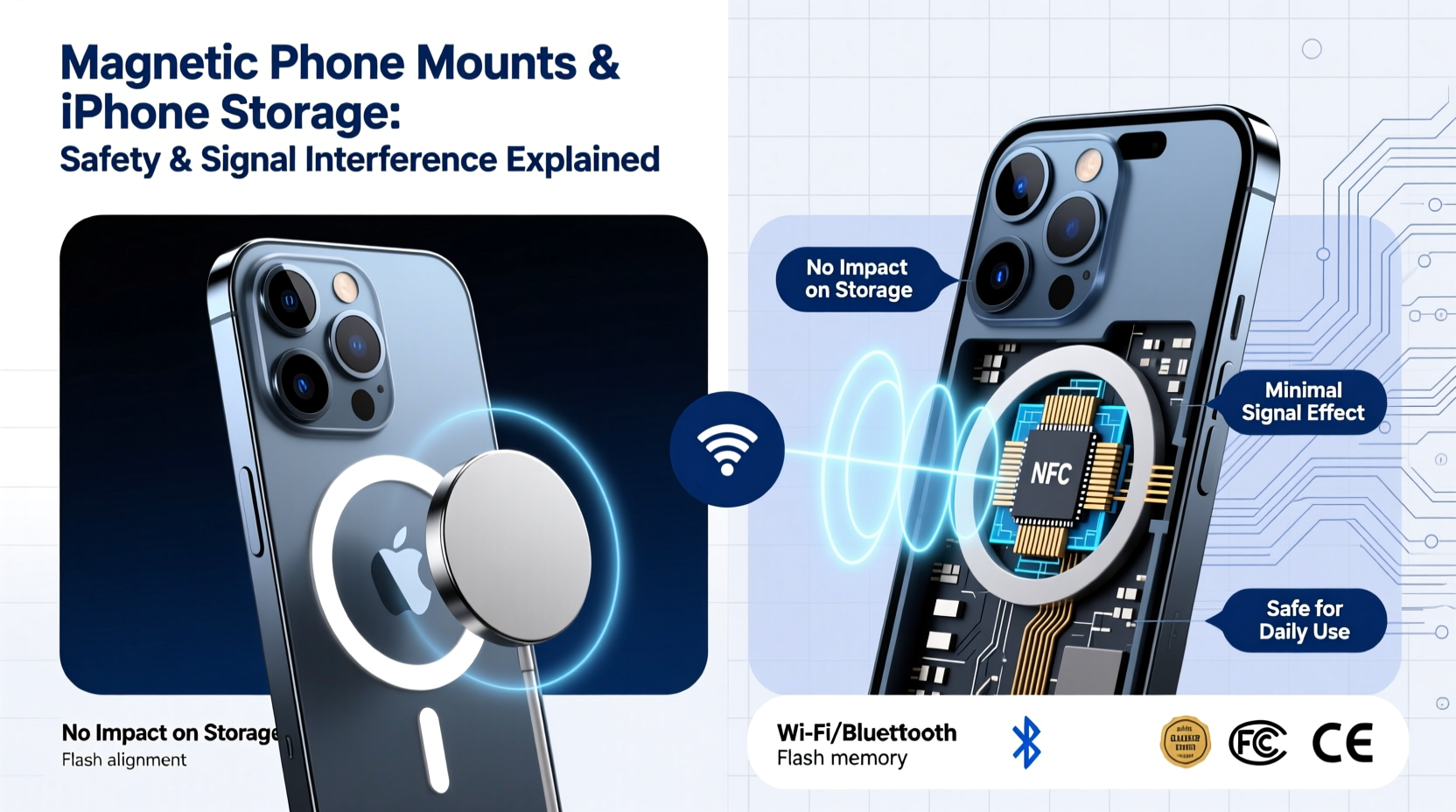 are magnetic phone mounts safe for iphone storage or do they interfere with signals